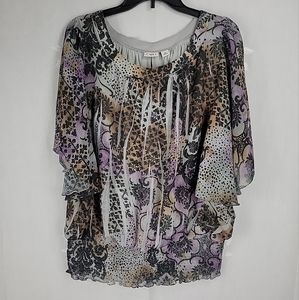 Gato Blouse  Cap Sleeve Women Floral Print, Crew  Neck Multicolor . Size XL